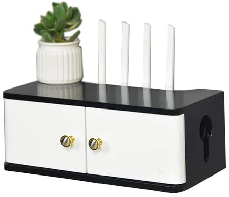 Caja de almacenamiento para enrutador WiFi, estante de montaje en pared para TV, multimedia, estantes flotantes, armario con blindaje de enchufe, gris, 40 x 20 x 16 cm