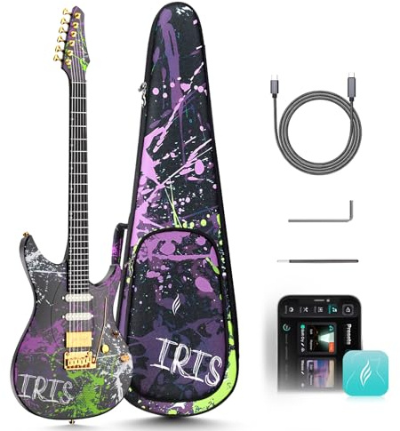 Enya Chitarra elettrica Inspire 39 intelligente in fibra di carbonio con altoparlante wireless da 15 W, 20 suoni diversi, preset integrati, cavo di ricarica, chiave di regolazione e custodia per