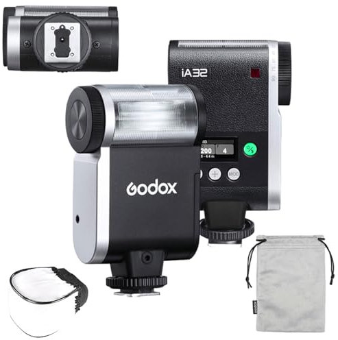 Godox iA32 Mini Flash, GN15 Auto Manual Speedlite, 8 Output Levels 490 Full-Power Flashes, Compatible with Ricoh Canon Sony Nikon Pentax Olympus Leica Compact Digital Vlogging Mirrorless DSLR Cameras