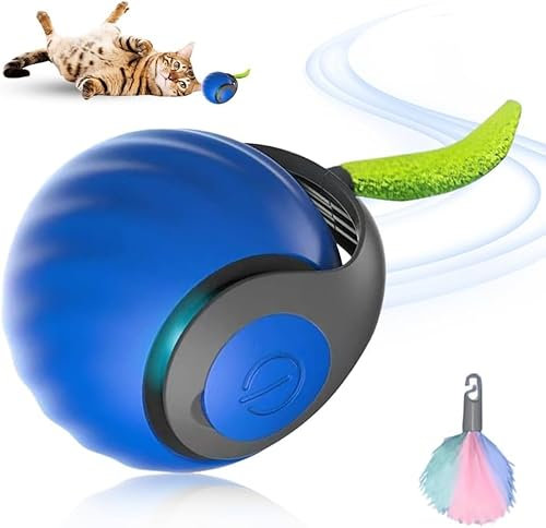 Jognee Speedy Tail Katzenspielzeug, Smart Interaktive Katze-Spielzeug Ball für Indoor, Automatisches Katze-Rolling Ball Spielzeug, Selbstbewegung Toy, USB wiederaufladbar (Blau)