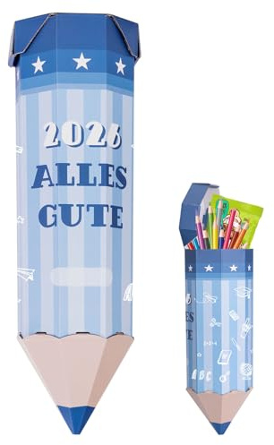 Schultüte, Geschenktüte Schule, Schultüte in Bleistift-Form Mädchen Jungen Namen, 41 CM Geschenkverpackung für Schulanfänger, Pappbox für Schulmaterialien zur Einschulung Schulanfang