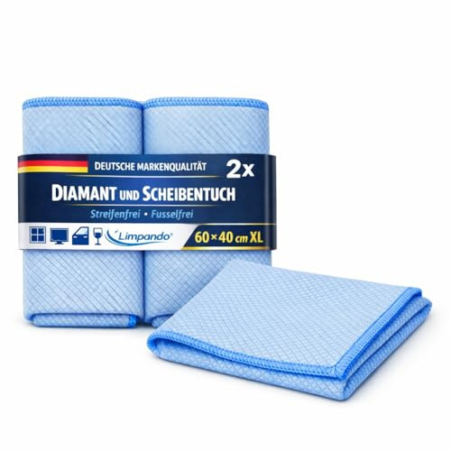 limpando 2X Premium Mikrofaser-Scheibentuch 60x40cm für Fenster, Glas, Scheiben, Reinigungstuch, Trockentuch in Diamant-Struktur für Beste Wasser-und Staubaufnahme- Display- und Bildschirmtuch