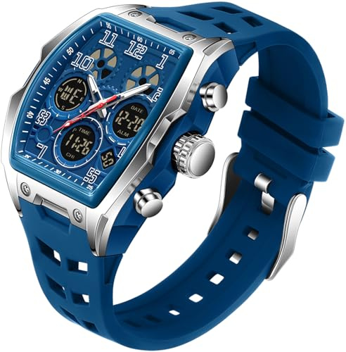 findtime Quadratische Armbanduhr Herren Uhren Sport Digital Analog Tactical Watch Military Digitaluhr Männer Multi-Zeitzone Rechteckige Uhr Herren Militär Stoppuhr Jungen Wecker 5ATM Wasserdicht