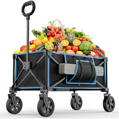 Festival Trolley on Wheels - Folding Camping Cart Foldable Garden Wagon with Adjustable Handle Collapsible Foldable Trollys for Beach Picnic Shopping Fishing Outdoor, Black