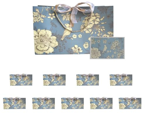 Via Saffi Geschenktüten,10 Stück Geschenktüten (36x12x24cm) mit Henkel & 10 Grußkarten. Papiertüten mit Schleifenbändern Kreuzbodenbeutel- ideal für Hochzeiten, Geburtstage, Partys & Feiern