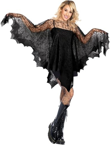 NUOGUAYI Spinne Poncho Umhang, Halloween Umhang,schwarzer Spitzen-Umhang, Spinnennetz, Gothic, schwarz, Fledermaus, Halloween-Kostüme, für Halloween Dress Up Party Cosplay