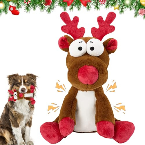 Hundleksak jul, renar pipande hundleksak, leksak hund jul, interaktiv hundleksak, hund tuggleksak, jul hundar presenter för små, medelstora hundar