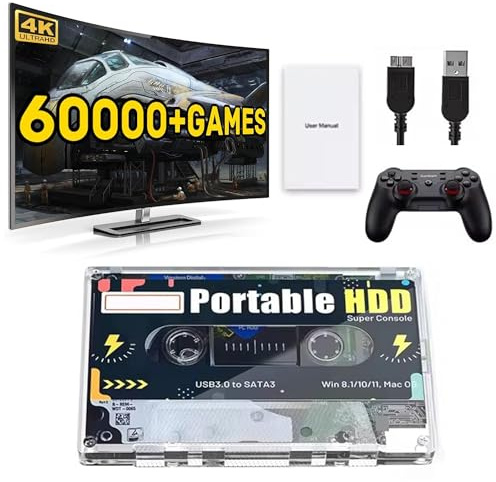 HKOORLAMULS 320G HDD Portátil externo juego de la consola de cassette,de bolsillo Super Consola con 60000+ Juegos,Retro Gaming disco duro de apoyo 70 emuladores (with controller)