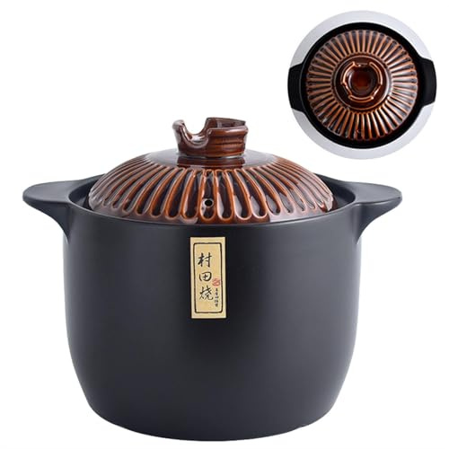 Olla de barro estilo sopera, olla redonda de porcelana con tapa y asa, cazuela de cerámica, para cocina de restaurante, 2,5 l