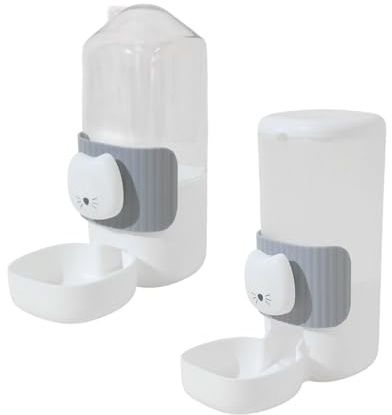 2PCS Cage Mounted Automatic Pet Food Water Dispenser With Cartoon Cats Design Easy Installation For Home Feeding Supply Cartoon Cats Face Dog Feeder