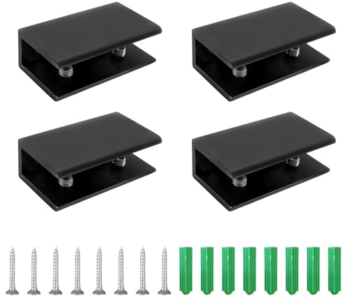 TIANLIN 4 Pezzi Supporti per Vetro Regolabili, Morsetto per Vetro in Lega di Alluminio Nero, con Fori Pre-forati, per Spesso 8-10 mm
