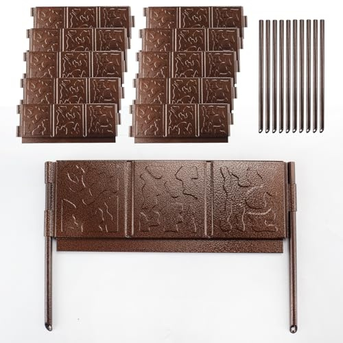 Audemar Metall Rasenkante Flexible Beetumrandung 10cm x 30cm Wetterfestes Einfache Montage Beeteinfassung für Garten, Beet, Beetgestaltung, Rasen und Wege inkl. 10 Stück Macht 3M, Bronze