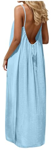 BVEBJDX Backless Cami Dresses for Women UK Open Back Solid Color Sleeveless House Dress Spaghetti Strap Lounge Dresses Elegant Maxi Dress Long Sundress with Back Tie Beach Vacation Clothes