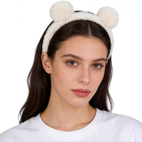 DIYEAH Diadema Ajustable para Maquillaje Orejas de Oso de Peluche Color Claro Diadema y Cómoda para Lavado Facial y Cuidado Piel y Niñas Accesorio para Controlar el Cabello Suelto