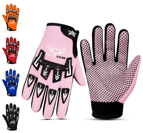 BEAST RAGE Kids Bike Gloves – Motocross & BMX Cycling Gloves for Boys &Girls, Non-Slip Grip, Breathable Lightweight Dirt bike kids motorbike Gloves (Pink, Small [4-6 Yrs])