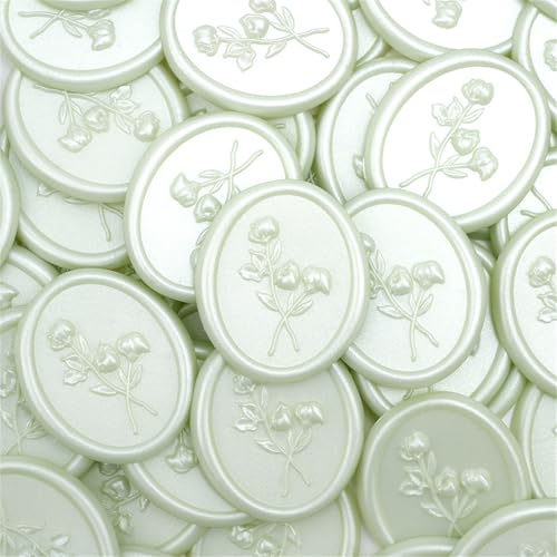 Aiviman 3D-Blumen-Wachssiegel-Aufkleber, Salbeigrün, oval, 50 Stück | Selbstklebend, Elegant, Für Einladungen, Für Umschläge und Grußkarten, Für Geschenkverpackungen und Valentinstag