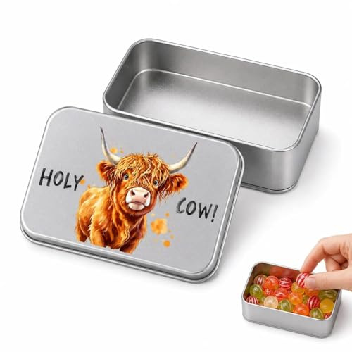 ZENITHYX Highland Cow Small Tins with Lids, Highland Cow Rectangular Small Tins with Lids for Candy Chocolate Pills, Cow Mint Tin for Kids Adults