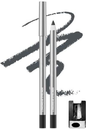 STNFAREBI Wasserfester Eyeliner, Wischfest & Langanhaltend Kajalstift, 12 Stunden Halt Kajal, Intensive Farbe Lidstrich, Cremige Textur, Für empfindliche Augen, mit Integrierter Anspitzer, 06#Grau
