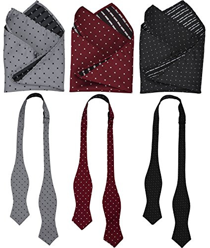 Men Tuxedo Bow Tie Pocket Square Set of 3, Self Tie Bowtie with Handkerchief For Formal or Wedding Party M-S-B1