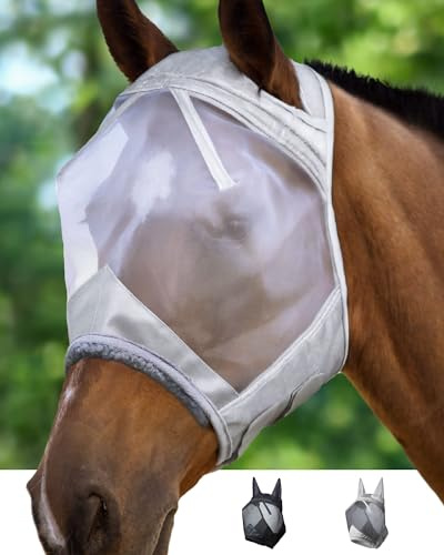 Harrison Howard CareMaster Flygmask för hästar Halvt ansikte Månsken Silver med UV-skydd (S)