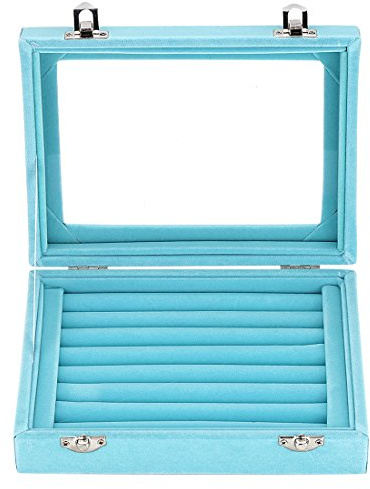 LANTWOO Schmuckschatulle, Samt-Glas, Schmuckschatulle, Ringhalter, 2 Verschlüsse