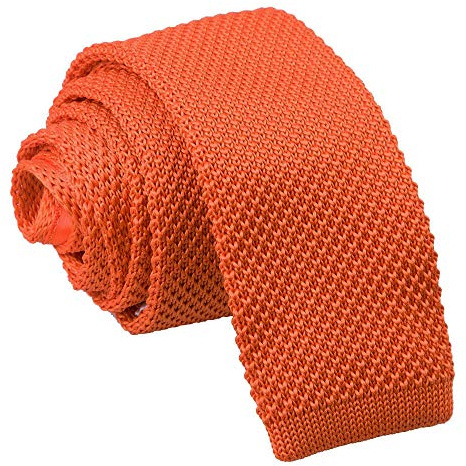 DQT Mens Knitted Tie - Skinny 5cm Width Textured Necktie - Wedding, Business & Formal - Plain Burnt Orange