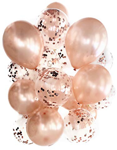 Konfetti Luftballon Set in rosegold metallic – 20 Stück – Partydeko Ballons für Geburtstag, JGA, Taufe, Hochzeit, Baby-Shower & Silvester