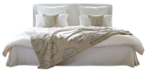 Loberon Bett Aubrianne, weiß | stoffbezogener Rahmen, abnehmbare Husse, klassisches Design, Schlafzimmermöbel, Baumwolle, Eichenholz, Kiefernholz