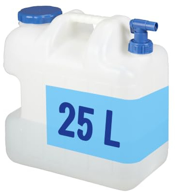 Relaxdays Bidón de Agua, Purgador y Tapa de Rosca, Agua Potable, Sin BPA, 25 litros, Blanco