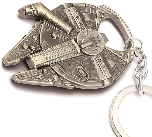 Han Solo`s Halcón Milenario - Abrebotellas con Llavero, Aspecto de Acero Inoxidable, 60 x 50mm, Divertido Regalo para Fans de Star Wars