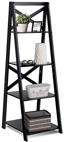Casart 4-Tier Ladder Shelf Bookcase, Home Office Free Standing Wooden Bookshelf for Storage & Flower Display