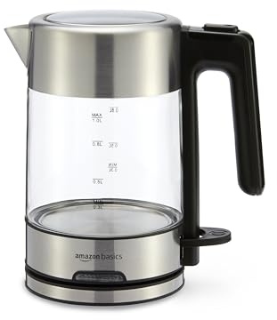 Amazon Basics Electric Kettle with Glass Carafe for Tea and Coffee, Fast Boiling, Auto Shut-Off, Boil-Dry Protection, Temperature Control, Removable Filter, 1 Liter, 1500W, BPA-Free