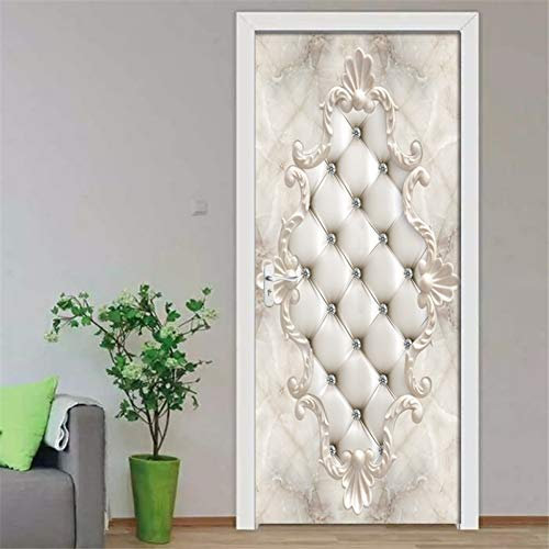 NSDX Türtapete Selbstklebend 3D weiße weiche Tasche Diamant PVC selbstklebend abnehmbare Tür Aufkleber Wandbild Tapete Aufkleber Wohnzimmer Schlafzimmer Tür Dekor Poster