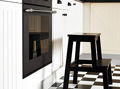 GJSN Trittschemel, Leiter Hocker Haushalt Folding 2-Step Kinderhocker Multifunktionsmassivholz-Low Hocker Dual-Use Einseitige Ladder,Schwarz