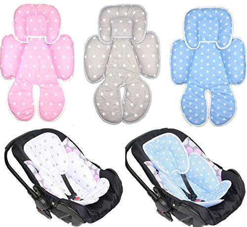 Primawela Sitzverkleinerer - Sterne- Baumwolle Baby Kind für Auto Kindersitz Babyschale Einsatz (Weiße Sterne auf GRAU)