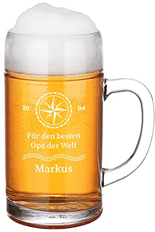 polar-effekt Bierkrug graviert mit Wunschmotiv - spülmaschinenfester Maßkrug 1 Liter - personalisiert - Männergeschenk für Biertrinker Motiv Bester Opa der Welt