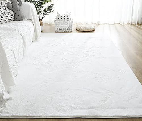 Zswpyq Teppich, Kunstfell Hochflor Teppich, Super Shaggy Anti Rutsch Waschbar Teppich Für Wohnzimmer, Schlafzimmer,Weiß,50 x 80 cm