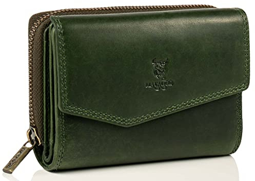 MATADOR Leder Geldbörse Damen Grün Mittelgroß #Sevilla mit Geschenk Box, Luxus RFID Geldbeutel Damen, Portmonee Frauen Viele Fächer, Leder Brieftasche, Edles Portemonnaie Frauen Grün