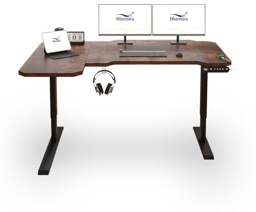 Bluenara Elektrisch Höhenverstellbarer Schreibtisch 150x78 cm L-Form Links mit Memory-Steuerung (4 Speicherplätzen) für Home Office, Braun