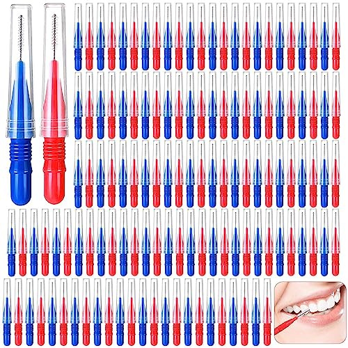 Acboor Scovolini Dentali, 100 Pezzi Spazzolini Interdentali Spazzolini Interdentali Spazzolino Interdentale Riutilizzabile per Pulizia Tra Denti Strumento per Pulizia Dei Denti Rosso Blu