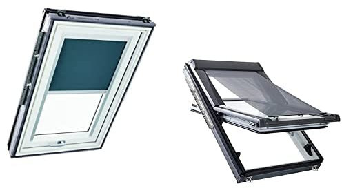 Original Roto Vorteils-Set Verdunkelungsrollo in Dunkelgrau und Außenrollo Screen Für Designo R6/R8 Führungsschiene Silber Größe ZRV 074/160 | 07/16 Größe ZAR 074/xxx Breite 074 cm