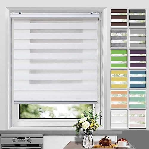 Jalousette 105 x 300 cm Sichtschutz Blendschutz Hitzeschutz Duorollo Doppelrollo Inkl. Aller Montage-Teile für Fenster und Türen, Küche, Weiß