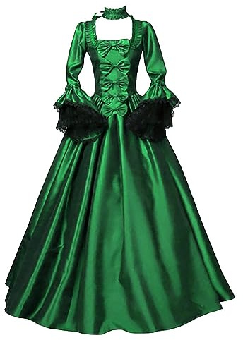 Vestido medieval de palacio estampado para mujer, vestido victoriano, vestido de baile, vestido de fiesta de talla grande, vintage, manga acampanada, con cordones, corsé, vestido renacentista, disfraz