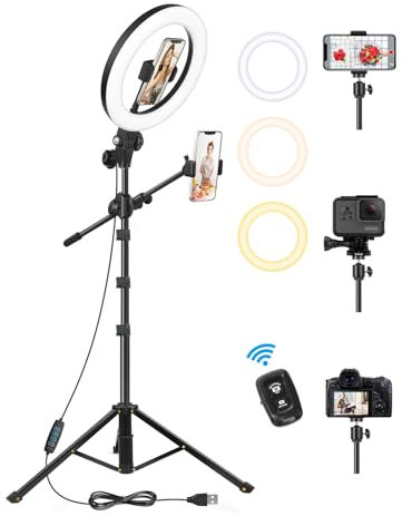 Ring Light with Tripod Stand & Phone Holder,LUXSURE 10.5 Overhead Phone Mount with Ring Light,Smartphone Tripod with Light Features 2 Shooting Positions,Ideal for Live Streams,Makeup,Cooking