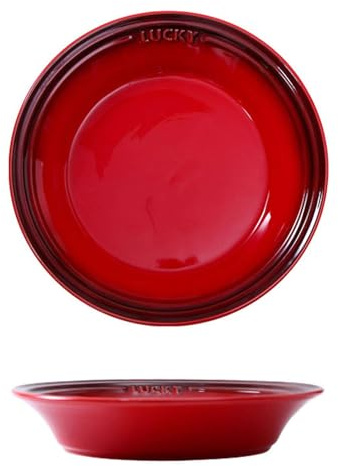 TYMYYS Pasta Bowls, 8 Plate Bowls Ceramic, Serving Plates Porcelain, Low Bowls Dishes, Pasta/Soup Serving Bowls Larg-red-Set of 2