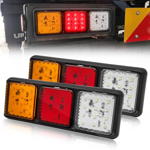 Biqing Truck Rear [2 Modes] 2PCS Feu Arrière LED pour Remorque,Carrés Feux Remorque LED 24V Feux de Frein Arrière Feux Antibrouillard pour Camion/Remorque/Caravane/Tracteur (Jaune&Rouge&Blanc)