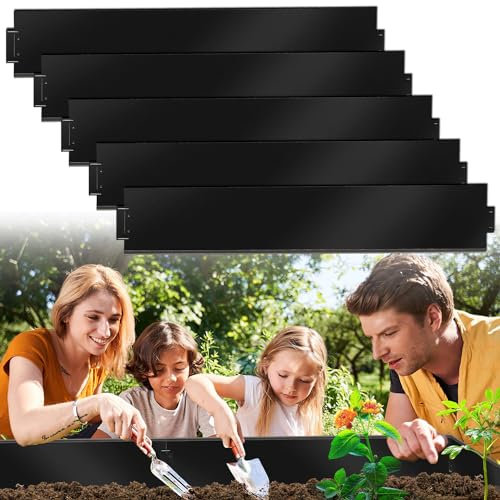 Fiqops Rasenkante Verzinkt Metall, 100x18cm Beeteinfassung Beetumrandung Mähkante Palisade Gartenbeet, Langlebig und Wetterbeständig, Schwarz (Länge 20m - Höhe 18cm)