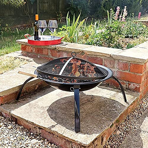 ItzZa 2-in-1-Feuerstellen und Grill, Metall-Feuerschale für den Außenbereich, Holzkohle-/Holzofen, mit Funkenschutz, Kaminschürhaken, Rost