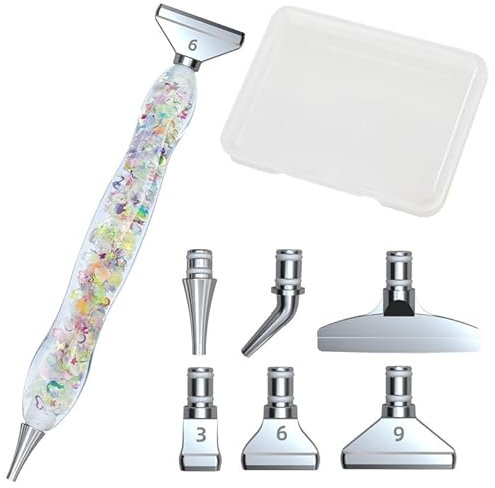DOTBUY-SHOP Lumineux Kit de Peinture Diamant,Accessoires et Outils d'art Diamantés,Stylos d'art Diamantés avec Stylet Diamond et Plusieurs en-Têtes de Remplacement (Argent)