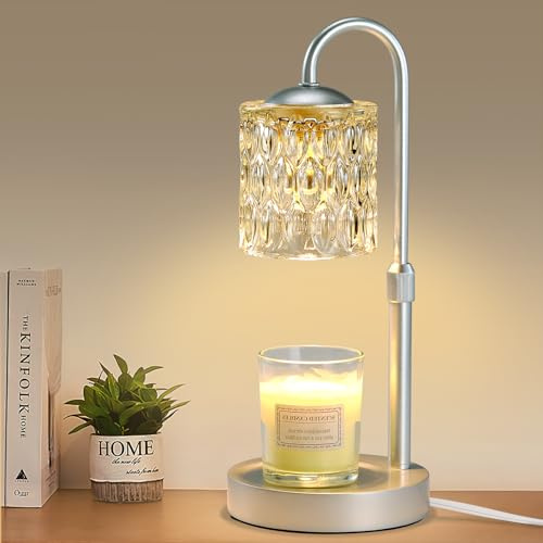 Briever Dimmable Candle Warmer Lamp with Timer, Height Adjustable Electric Candle Wax Warmer, Christmas Birthday Gifts for Women Mom, House Warming Gifts New Home Room Decor, Silver Solid Wood Base